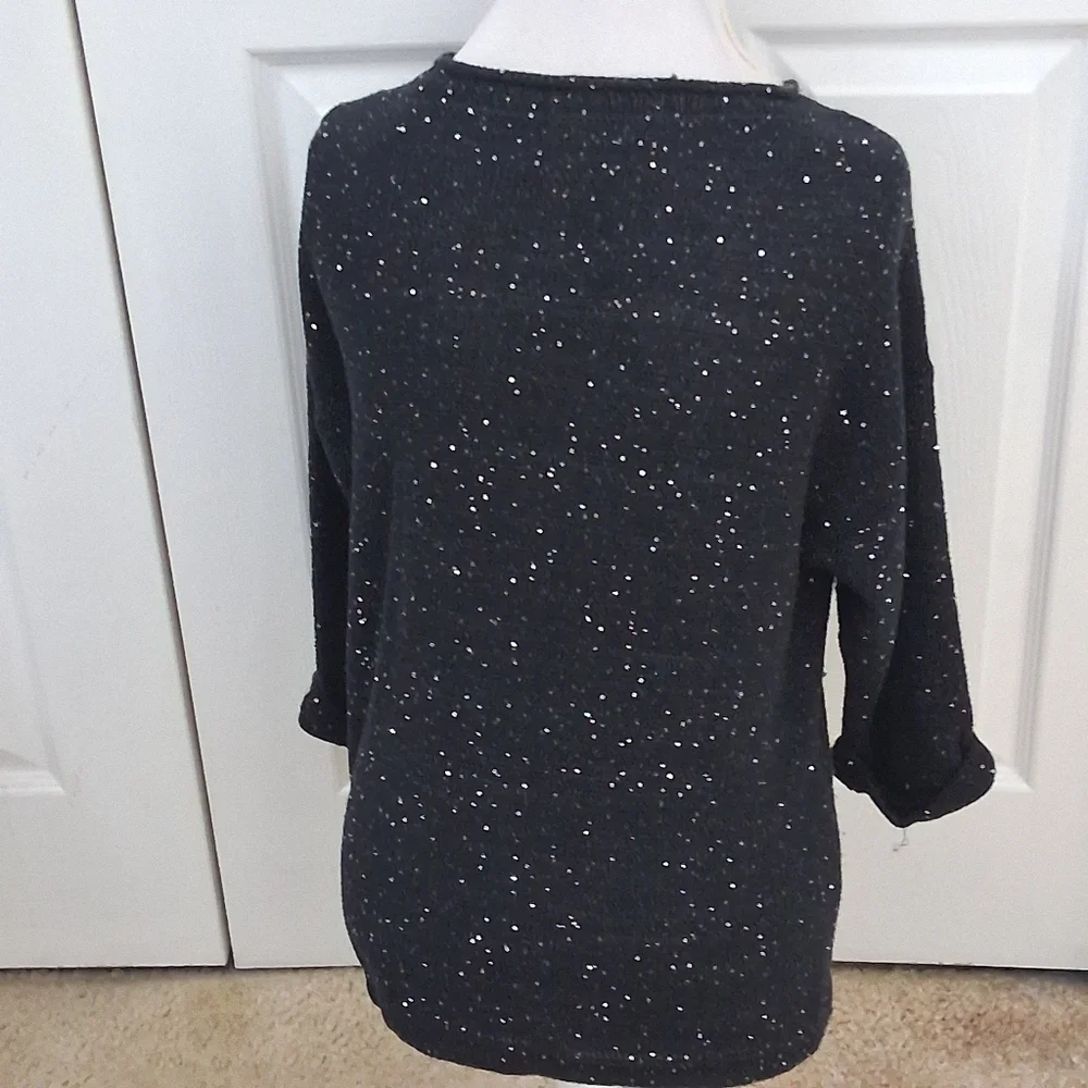 DKNY Jeans Black Sequin Sweater With Bottom Tie Size L